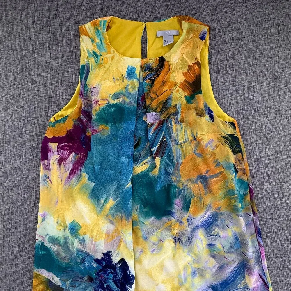 H&M Dress Watercolor Brush Stroke Multicolor High Round Neck Size 2 Lined‎